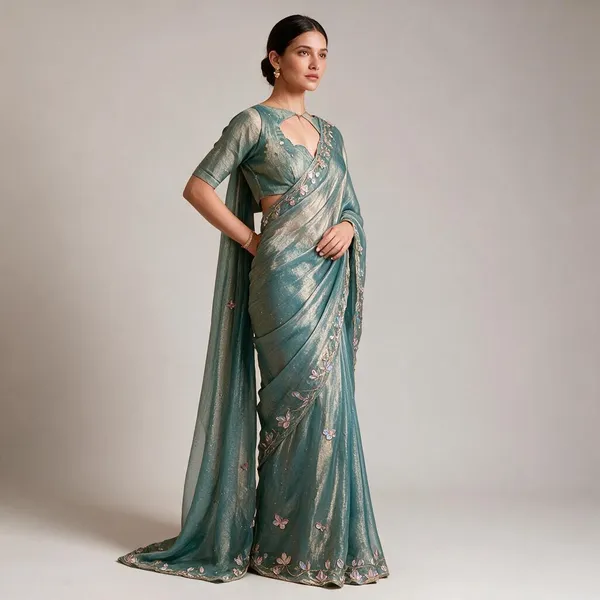 Aqua_Green_Chiffon_Handwork_Stone_Embroidery_Festive_Saree_For_Women