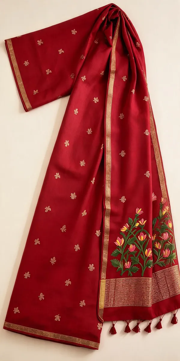 Red_Cotton_Feel_Jamdani_Weave_Saree_For_Women