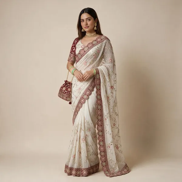 Off_White_Satin_Leheriya_Sequence_Embroidery_Festive_Saree_For_Women