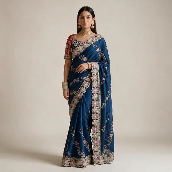 Royal_Blue_Satin_Leheriya_Sequence_Embroidery_Festive_Saree_For_Women