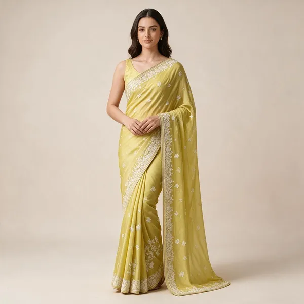 Lemon_Yellow_Soft_Georgette_Chikankari_Embroidered_Saree_For_Women