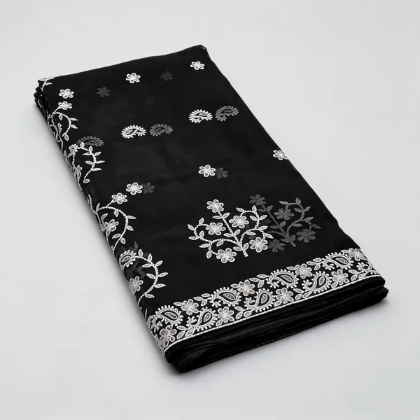 Black_Soft_Georgette_Chikankari_Embroidered_Saree_For_Women