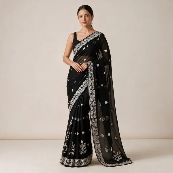 Black_Soft_Georgette_Chikankari_Embroidered_Saree_For_Women