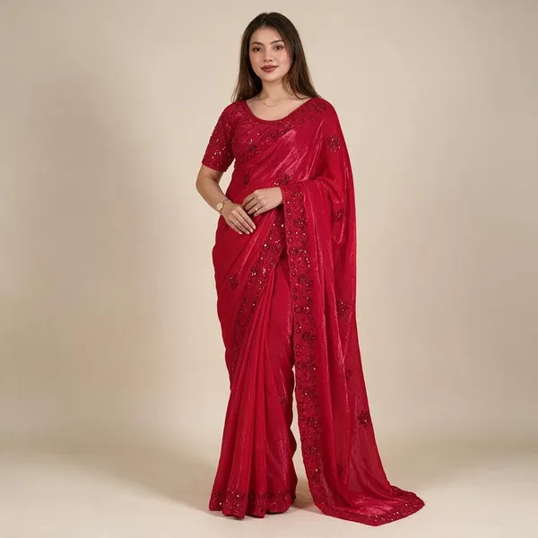 Red_Satin_Tone-To-Tone_Beads_Sequins_Embroidered_Saree_For_Women