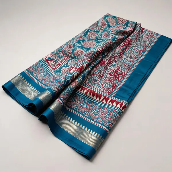 Peacock_Blue_Marshmallow_Silk_3D_Bandhej_Digital_Print_Saree_For_Women