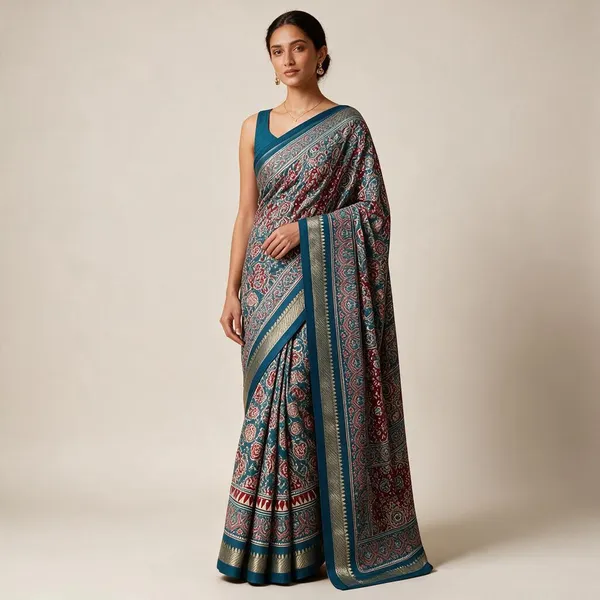 Peacock_Blue_Marshmallow_Silk_3D_Bandhej_Digital_Print_Saree_For_Women