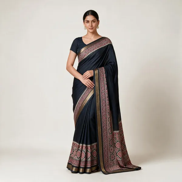 Black_Marshmallow_Silk_3D_Bandhej_Digital_Print_Saree_For_Women