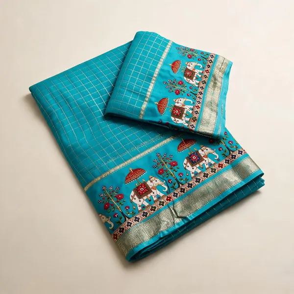 Sky_Blue_Viscose_Georgette_Checkered_Saree_For_Women