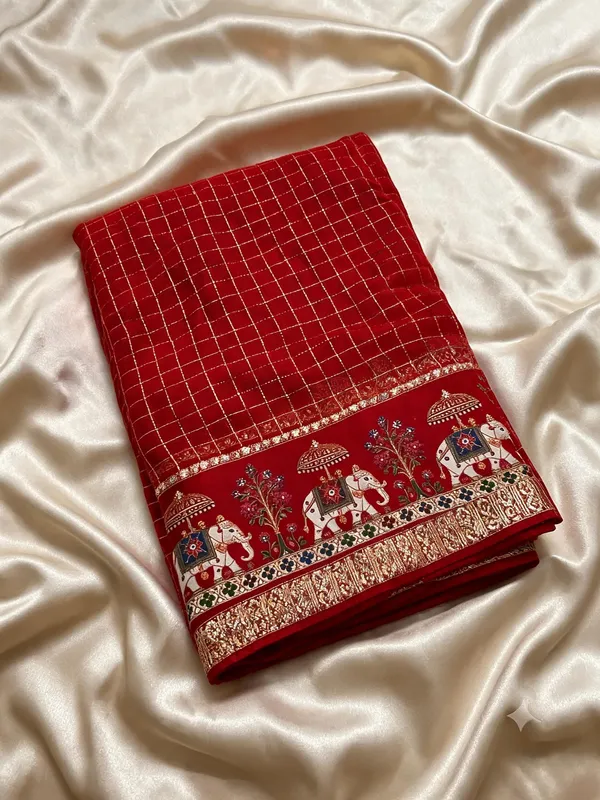 Scarlet_Red_Viscose_Georgette_Checkered_Saree_For_Women