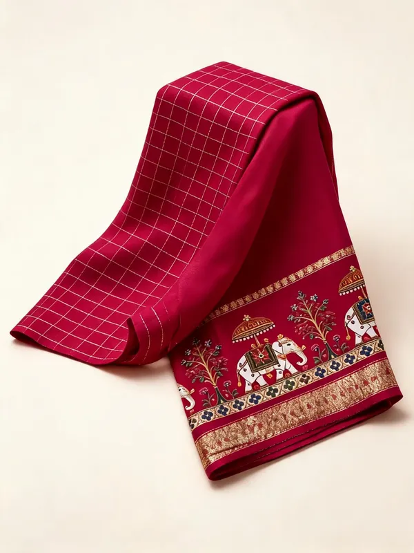 Rani_Pink_Viscose_Georgette_Checkered_Saree_For_Women