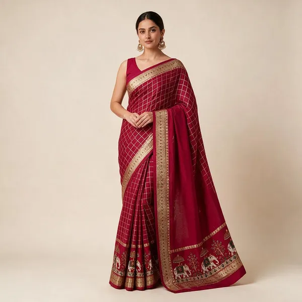 Rani_Pink_Viscose_Georgette_Checkered_Saree_For_Women