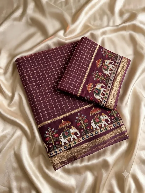 Wine_Purple_Viscose_Georgette_Checkered_Saree_For_Women