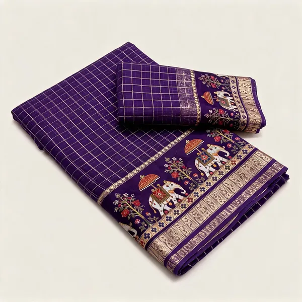 Purple_Viscose_Georgette_Checkered_Saree_For_Women