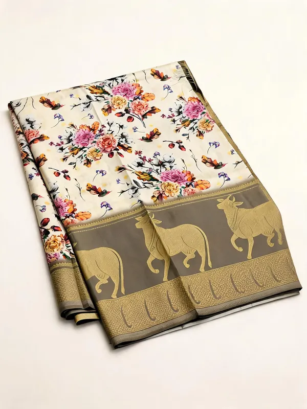 White_Banarasi_Silk_Kalamkari_Pichwai_Print_Zari_Woven_Saree_For_Women