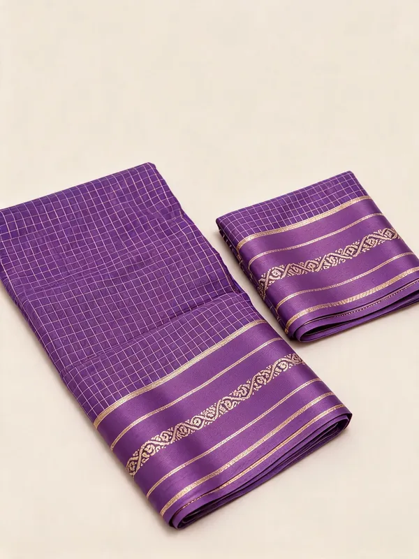 Purple_Viscose_Georgette_Checkered_Satin_Border_Saree_For_Women