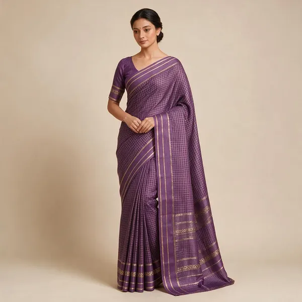 Purple_Viscose_Georgette_Checkered_Satin_Border_Saree_For_Women