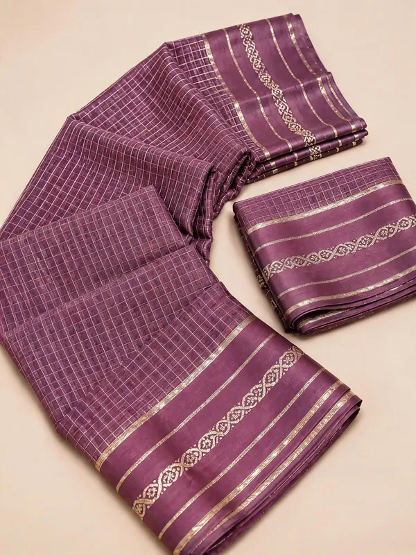 Dusty_Mauve_Viscose_Georgette_Checkered_Satin_Border_Saree_For_Women