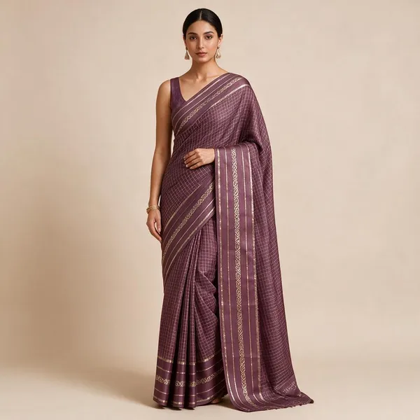 Dusty_Mauve_Viscose_Georgette_Checkered_Satin_Border_Saree_For_Women