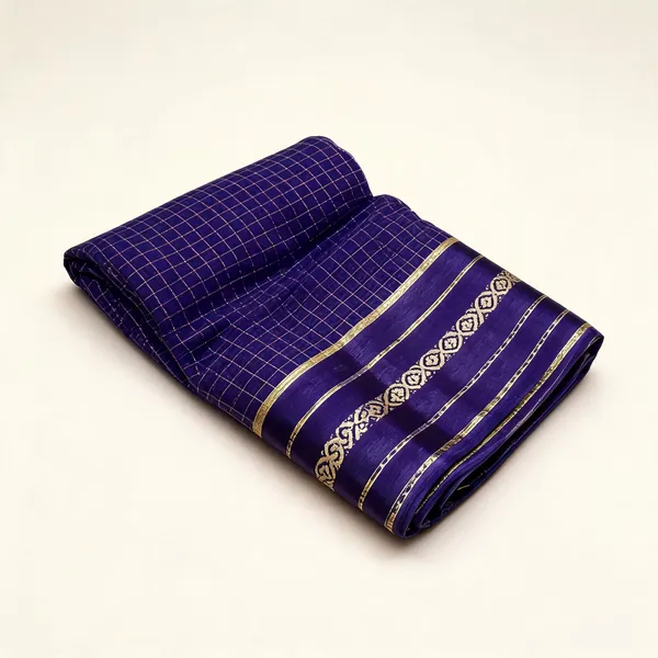 Royal_Blue_Viscose_Georgette_Checkered_Satin_Border_Saree_For_Women