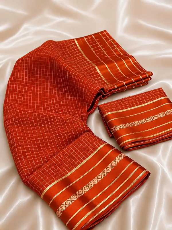Orange_Viscose_Georgette_Checkered_Satin_Border_Saree_For_Women