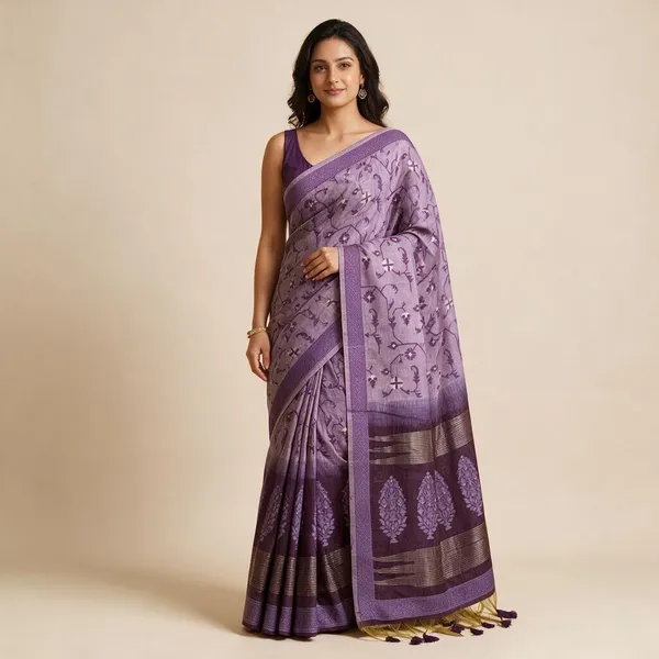 Purple_Silk_Cotton_Blend_Jamdani_Jaal_Woven_Saree_For_Women