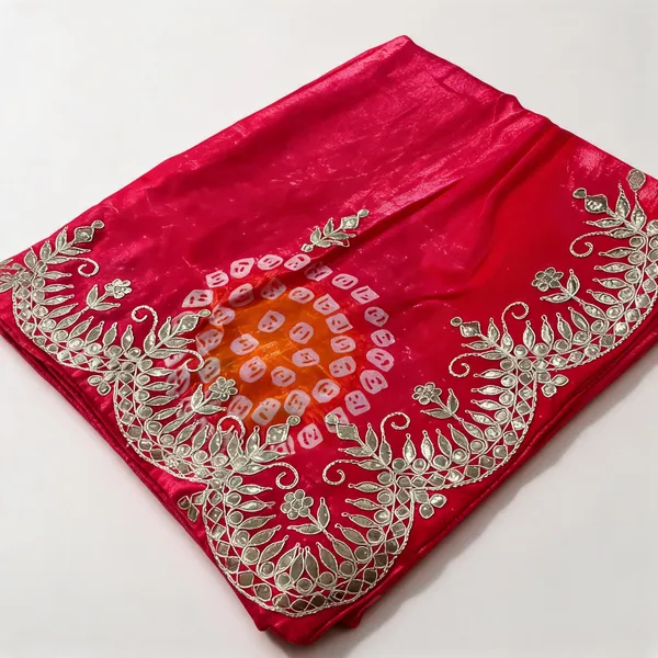 Rani_Pink_Space_Silk_Bandhej_Leheriya_Print_Festive_Saree_For_Women