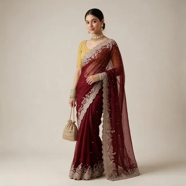 Deep_Wine_Satin_Sequins_Embroidery_Jaal_Party_Wear_Saree_For_Women