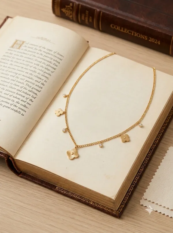 Gold_Stainless_Steel_Floral_Charm_Necklace_For_Women