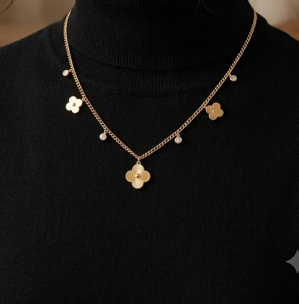 Gold_Stainless_Steel_Floral_Charm_Necklace_For_Women