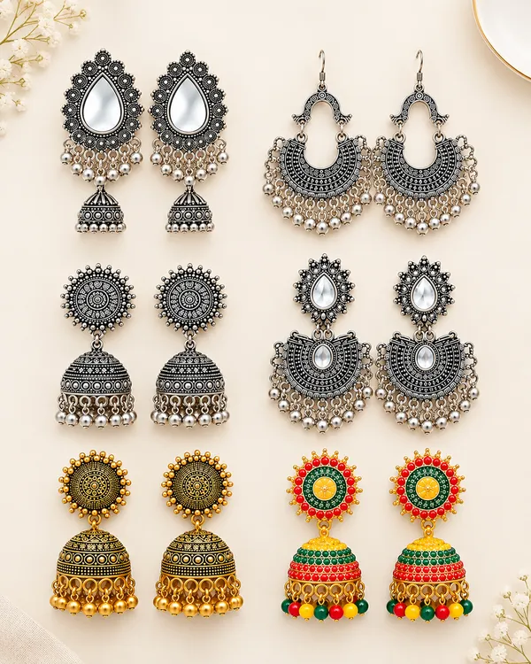 Silver_Multicolor_Alloy_Oxidised_Ethnic_Earrings_Combo_For_Women