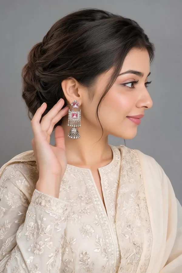 Silver_Pink_Alloy_Stone_Jhumka_Earrings_For_Women