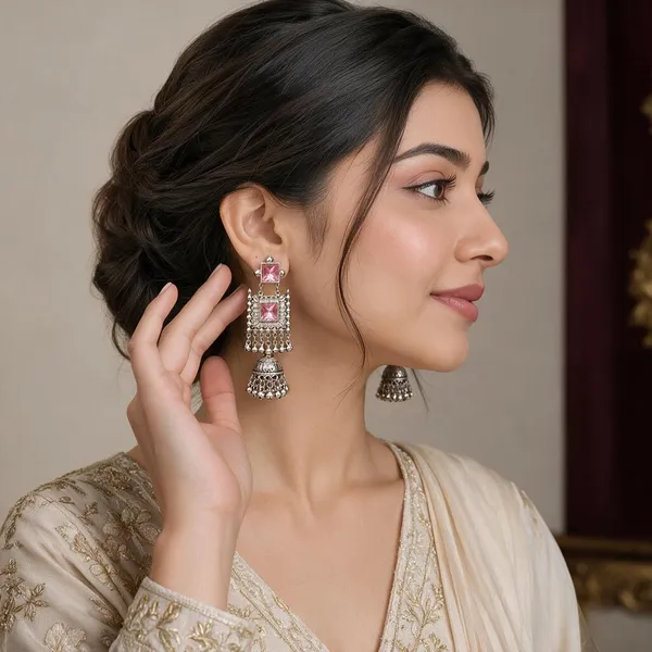 Silver_Pink_Alloy_Stone_Jhumka_Earrings_For_Women