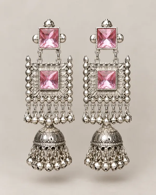 Silver_Pink_Alloy_Stone_Jhumka_Earrings_For_Women