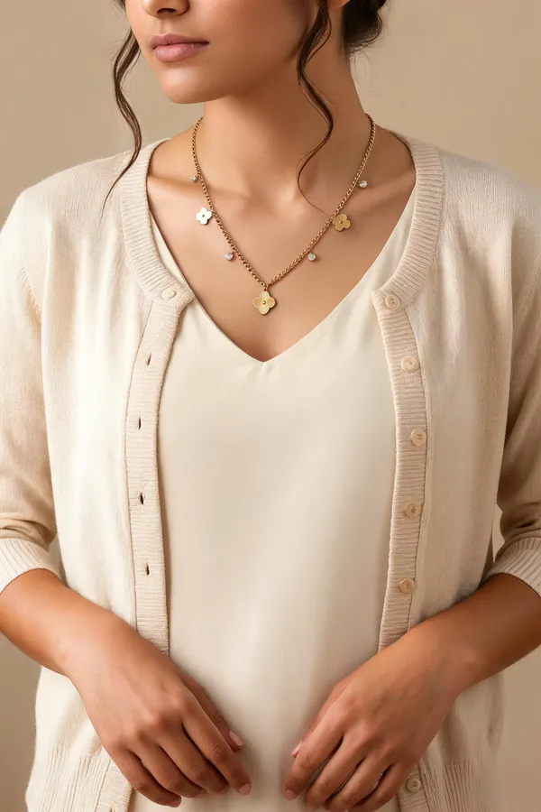 Gold_Stainless_Steel_Floral_Charm_Necklace_For_Women
