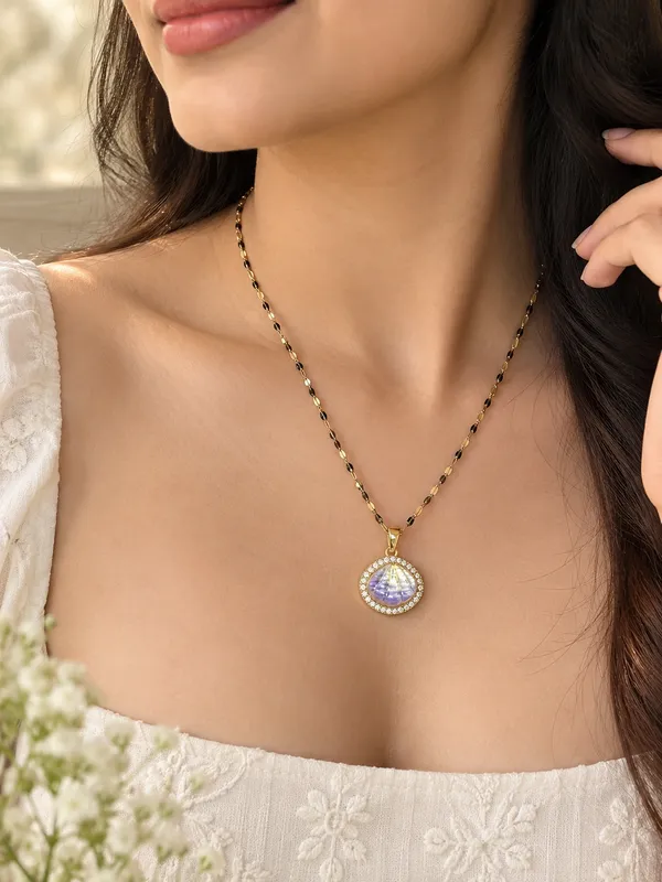 Gold_Purple_Stainless_Steel_Round_Stone_Pendant_Necklace_For_Women
