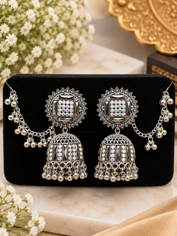 Silver_Oxidised_Alloy_Multicolor_Stone_Jhumka_Earrings_For_Women