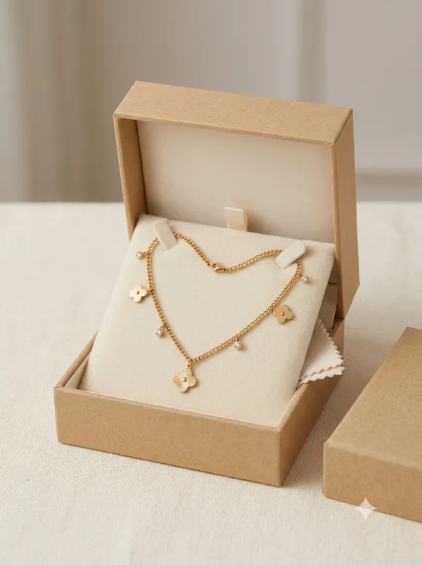 Gold_Stainless_Steel_Floral_Charm_Necklace_For_Women