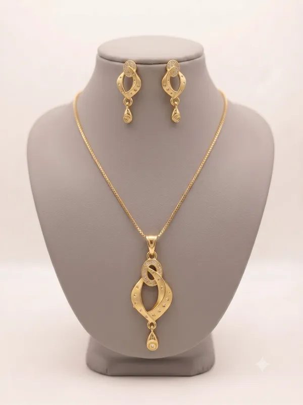 Gold_Alloy_Teardrop_Pendant_Necklace_Set_For_Women