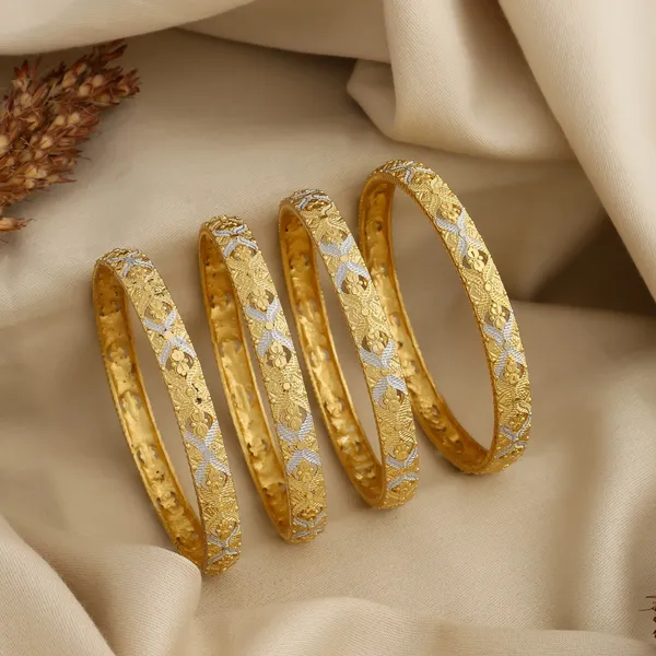 Gold_Alloy_Two-Tone_Floral_Engraved_Bangle_Set_For_Women