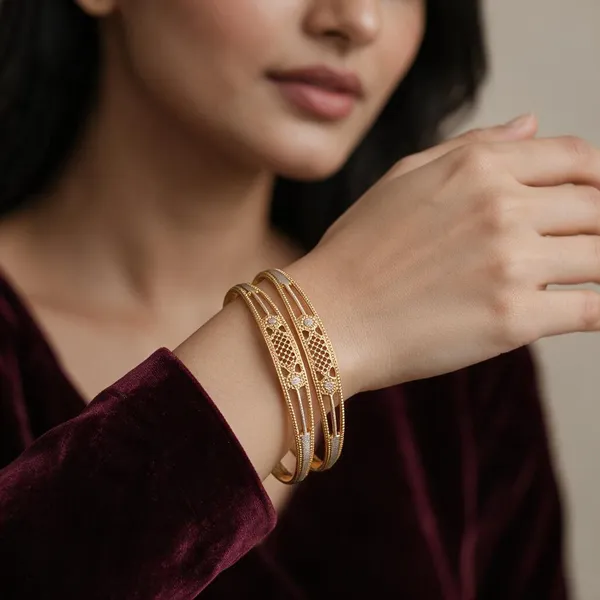 Gold_Alloy_Lattice_Cutwork_Stone_Accent_Bangle_Set_For_Women