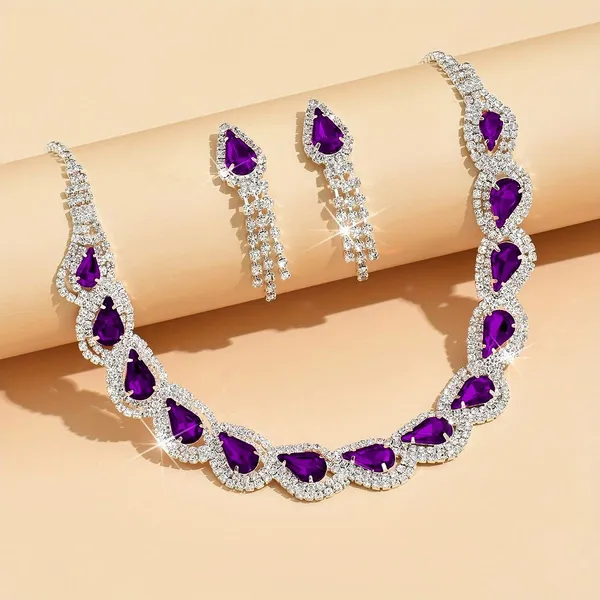 Silver_Purple_Alloy_Teardrop_Stone_Necklace_Set_For_Women