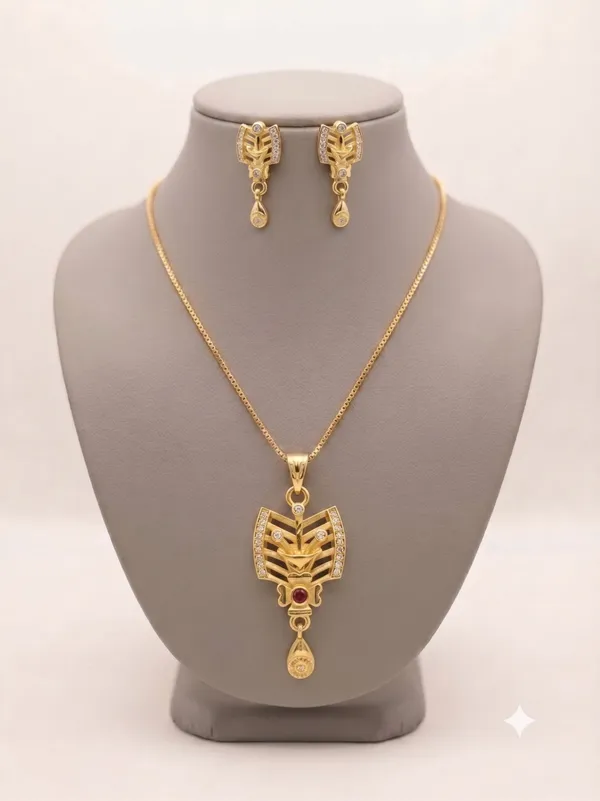 Gold_Alloy_Red_Stone_Pendant_Necklace_Set_For_Women
