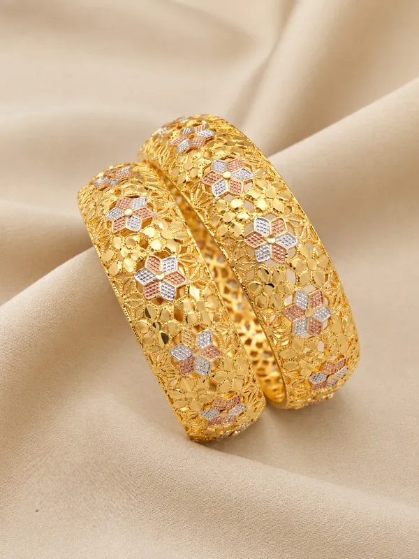 Gold_Alloy_Floral_Pink_Silver_Tone_Bangle_Set_For_Women