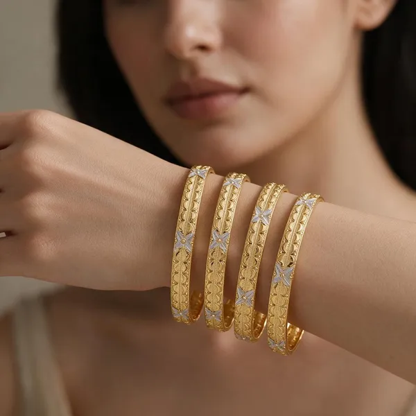 Gold_Alloy_Floral_Engraved_Two-Tone_Bangle_Set_For_Women