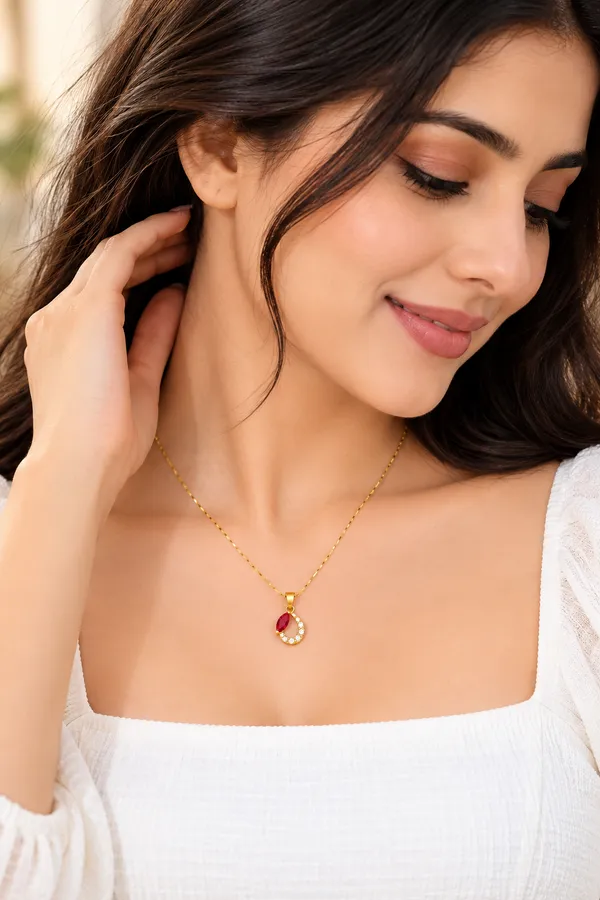 Gold_Alloy_Red_Stone_Teardrop_Pendant_Necklace_For_Women