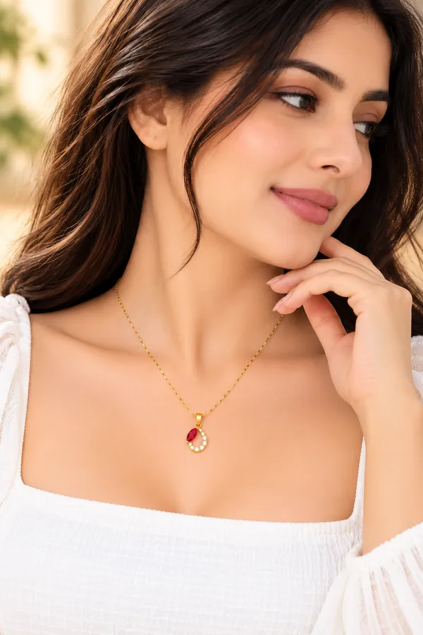 Gold_Alloy_Red_Stone_Teardrop_Pendant_Necklace_For_Women
