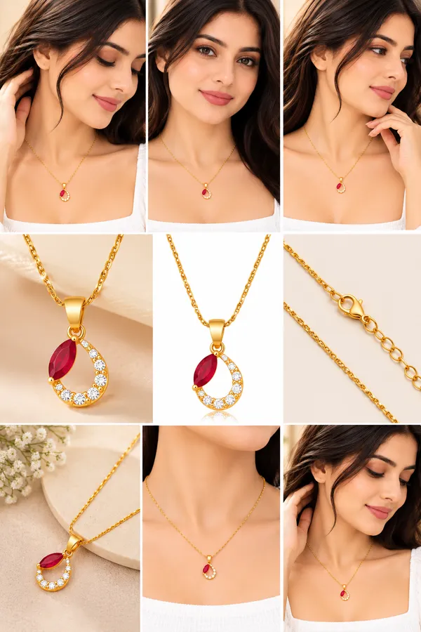 Gold_Alloy_Red_Stone_Teardrop_Pendant_Necklace_For_Women