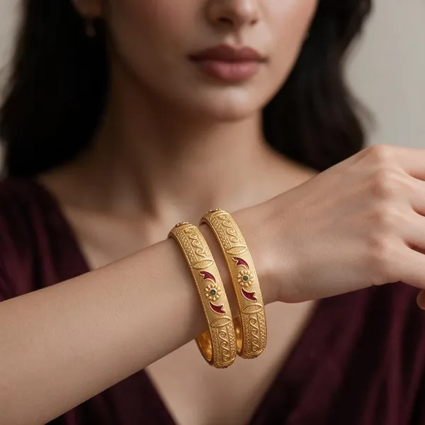 Gold_Alloy_Floral_Scrollwork_Engraved_Bangle_Set_For_Women