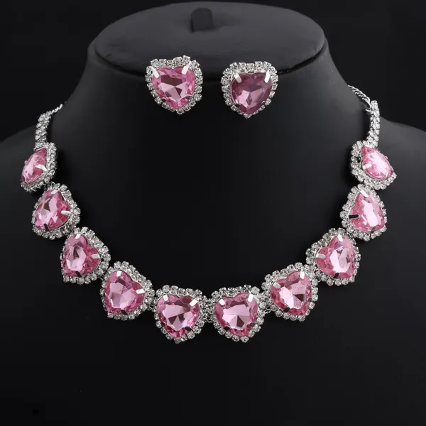 Pink_Silver_Alloy_Heart_Stone_Necklace_Set_For_Women