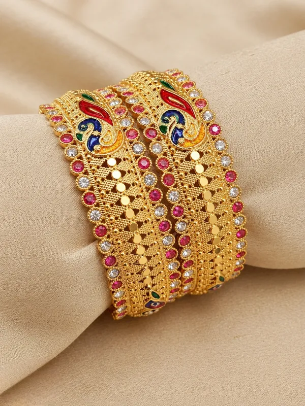 Gold_Alloy_Peacock_Multicolor_Stone_Studded_Bangle_For_Women